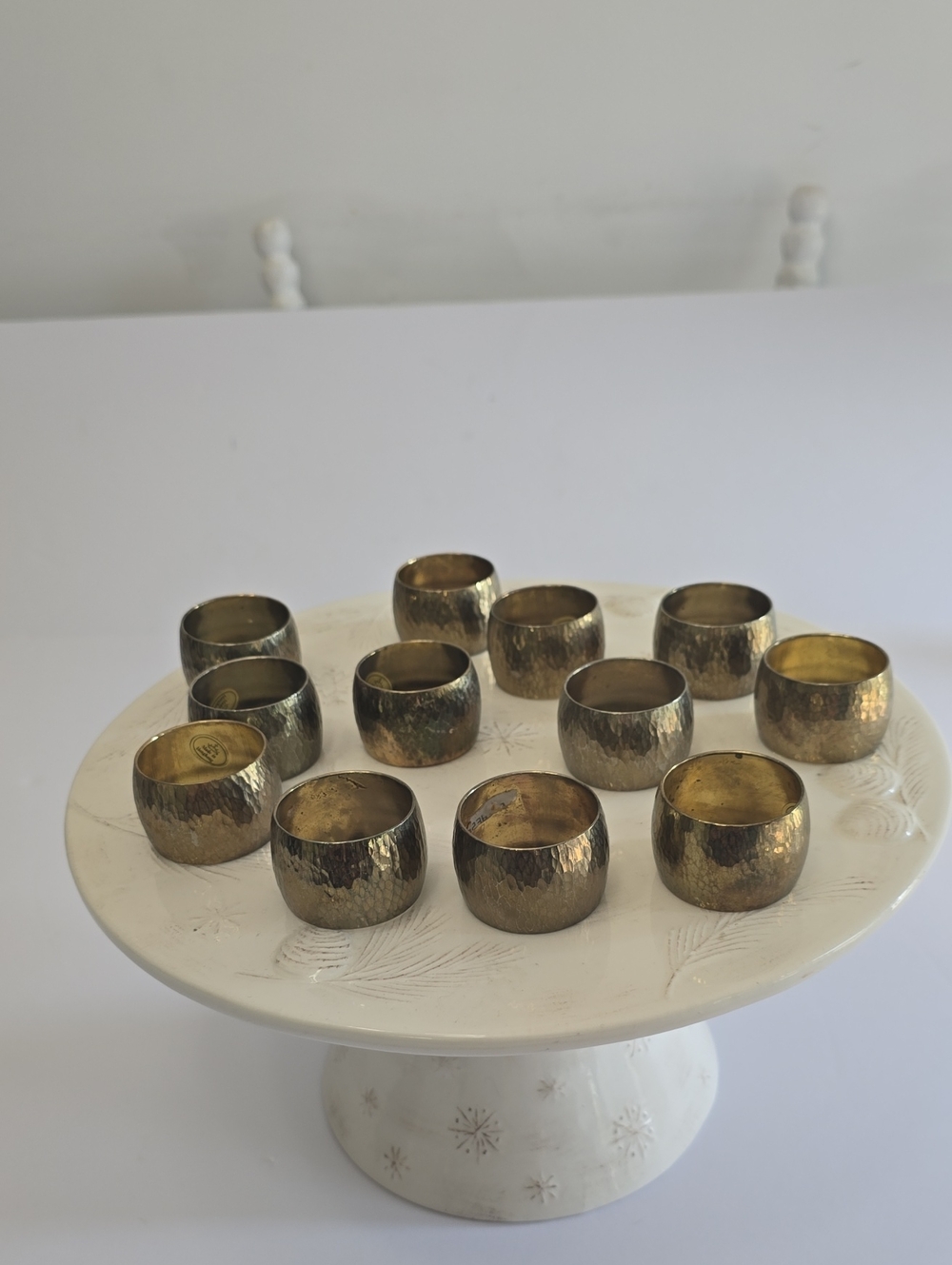 Vintage Set Of 12 Hongkong Hammered Brass Napkin Rings Patina Rustic MCM Bohemia